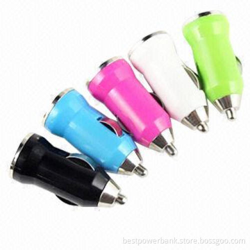 Colorful Mini Size Cute Dual USB Car Charger with Blue LED Lights Display When Charging